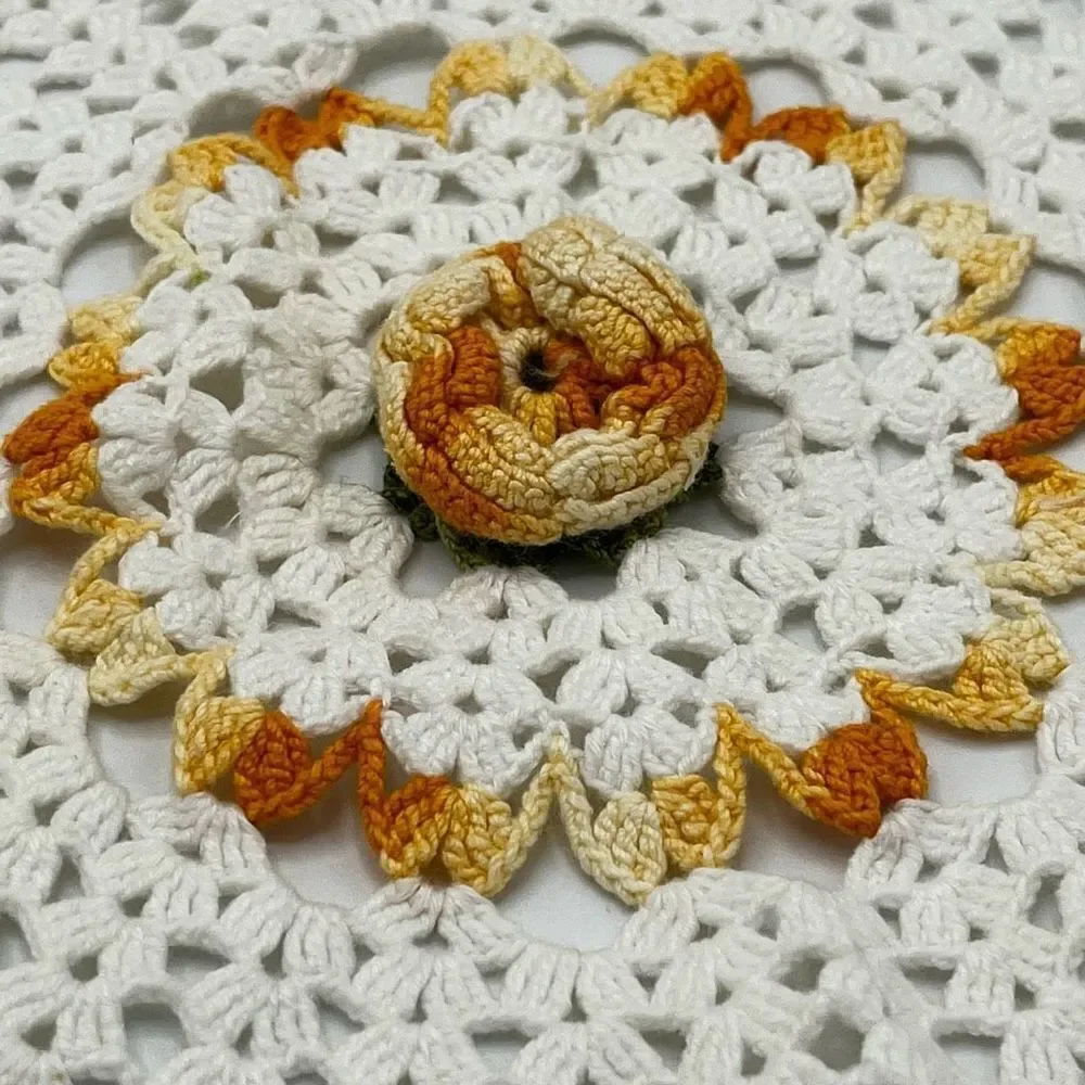 Vintage Set Of Doilies Yellow Trim Flower Centers Three